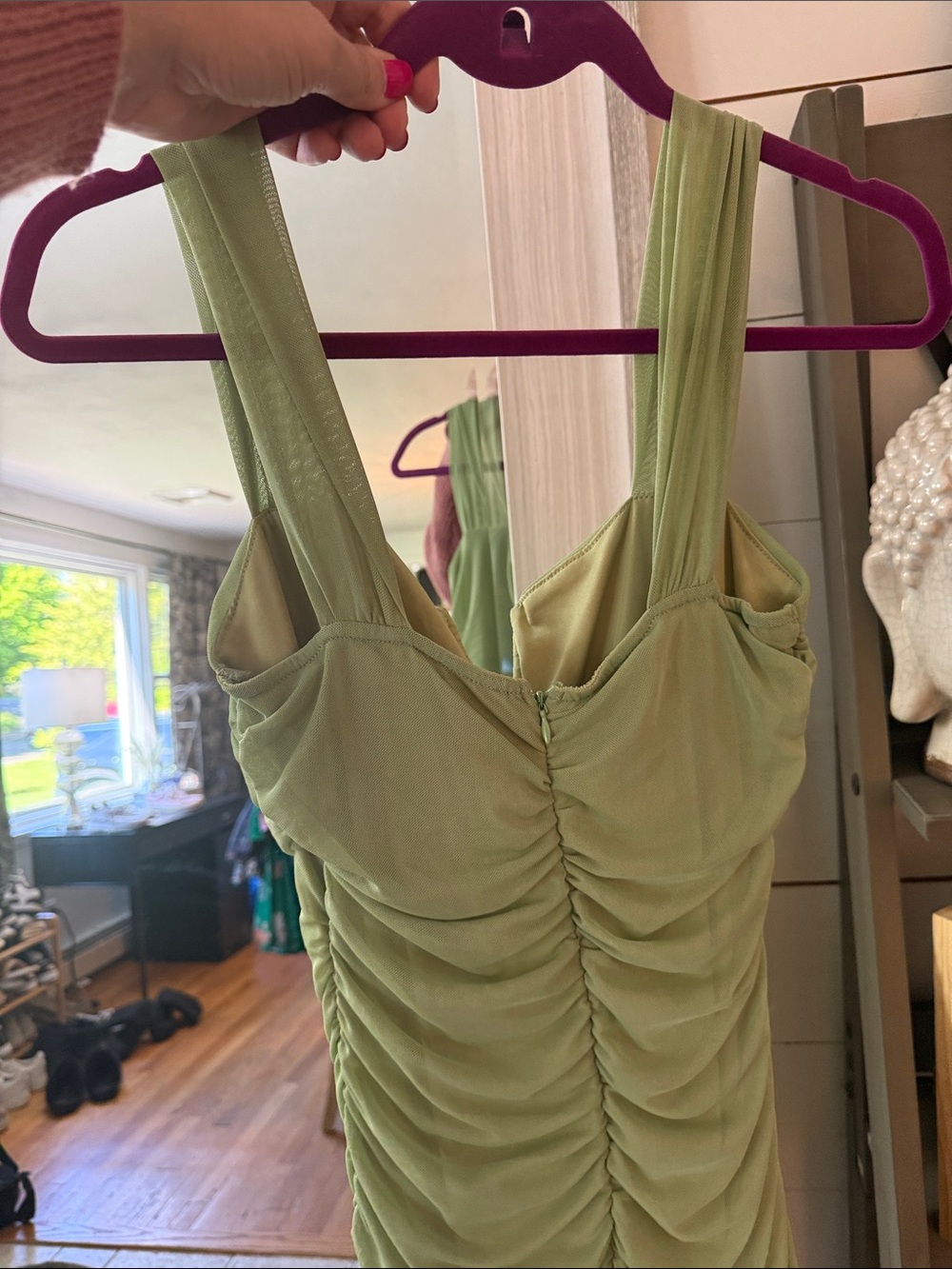 Green Ruched Maxi Dress with Tiered Hem - Picture 6 of 8